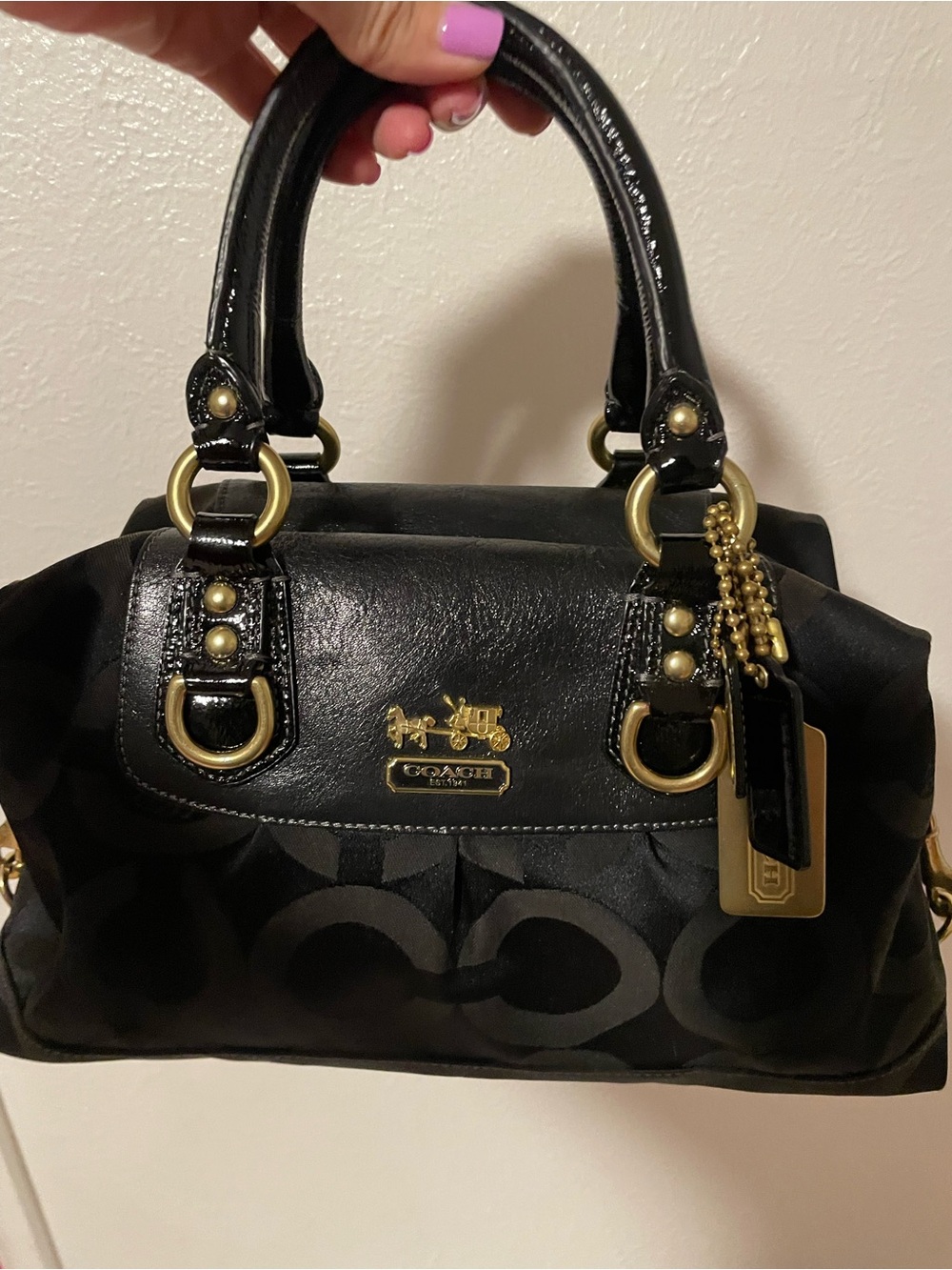 Coach Black Signature Satchel with Gold Hardware Accents